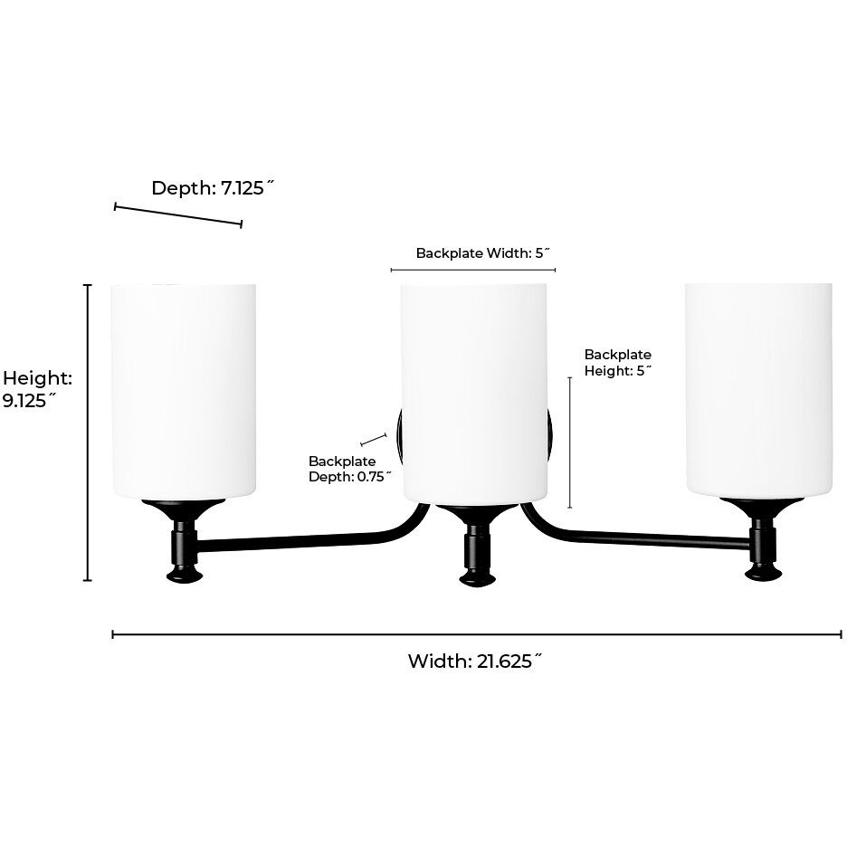 Ailey 3 Light 21.63 inch Matte Black Vanity Light Wall Light